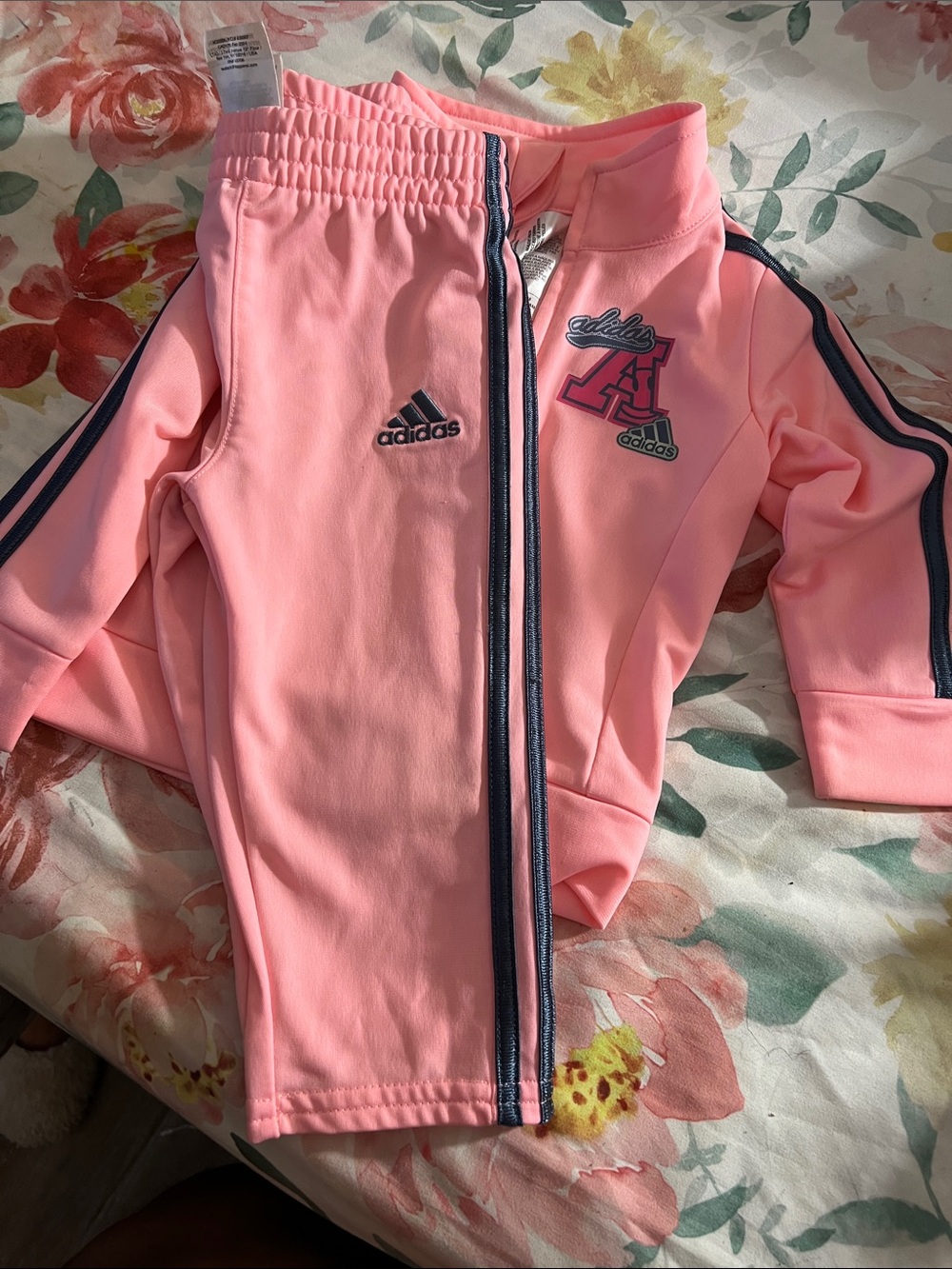adidas Pink Kids Track Joggers with Navy Stripes